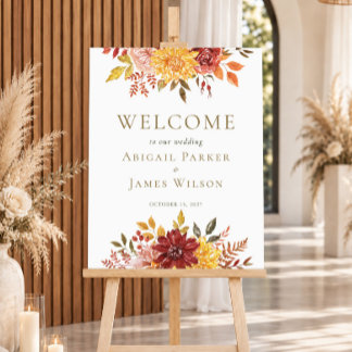 Elegante herfst waterverf bloemige trouw welkom poster