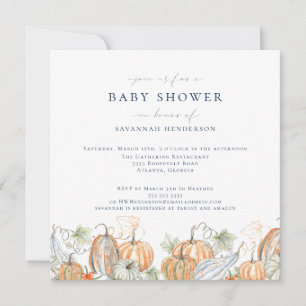 Elegante Herfst Waterverf pompoen Baby shower Kaart