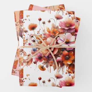 Elegante Herfst Wildflowers Bruin Boeket Boho Inpakpapier Vel