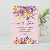Elegante herfst winter paarse bloemen sparen de da save the date (Staand voorkant)