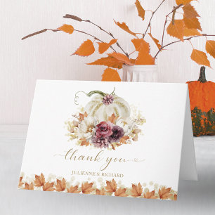 Elegante Herfst Witte Pompoen Bloemige Trouw Dank Kaart