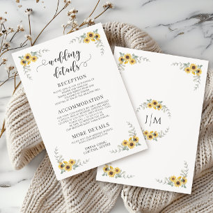 Elegante Herfst Zonnebloem Wedding Details Kaarten