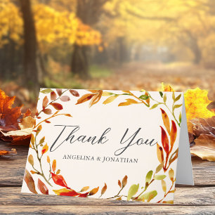 Elegante herfstblad bruiloft gepersonaliseerd bedankkaart
