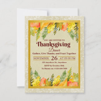 Elegante herfstblad Goud Folie Thanksgiving-diner Feestdagenkaart