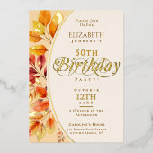 Elegante herfstbladeren Herfst 50ste verjaardag Folie Uitnodiging (Voorkant)