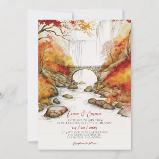 Elegante Herfstbladeren Herfst Bruiloft Uitnodigin Kaart