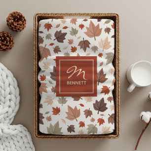 Elegante Herfstbladeren Monogram Beige Sherpa Deken