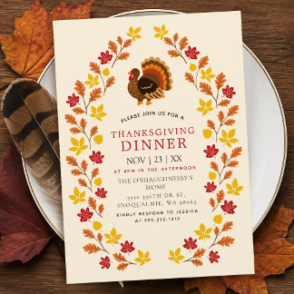 Elegante Herfstbladeren Thanksgiving-diner Kaart