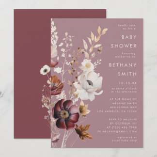 Elegante herfstbloem Mauve Baby shower Kaart