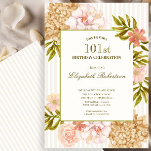 Elegante herfstbloemen 101e verjaardagsuitnodiging kaart
