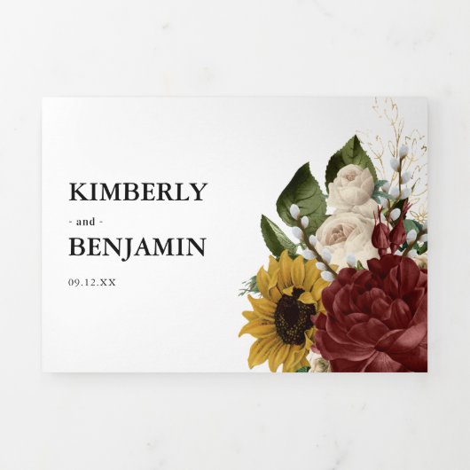 Elegante herfstbloemen 3 in 1 drievoudige bruiloft drieluik uitnodiging (Cover)