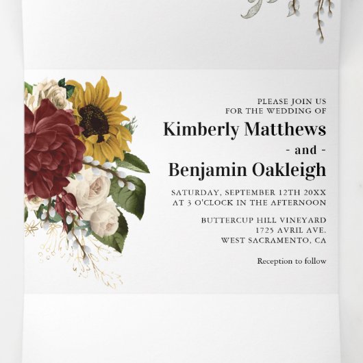 Elegante herfstbloemen 3 in 1 drievoudige bruiloft drieluik uitnodiging (Binnenkant midden)