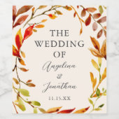 Elegante herfstbruidsbladeren gepersonaliseerd wijn etiket (Enkel label)