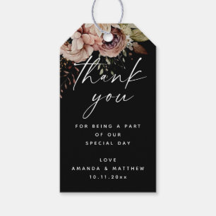 Elegante herfstbruiloft Zwarte Boho bloemige bed Cadeaulabel