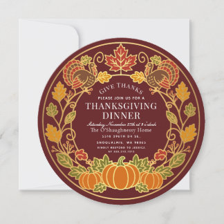 Elegante herfstpompoen kalkoen Thanksgiving-diner Kaart