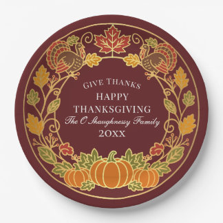 Elegante herfstpompoen kalkoen Thanksgiving-diner Papieren Bordje