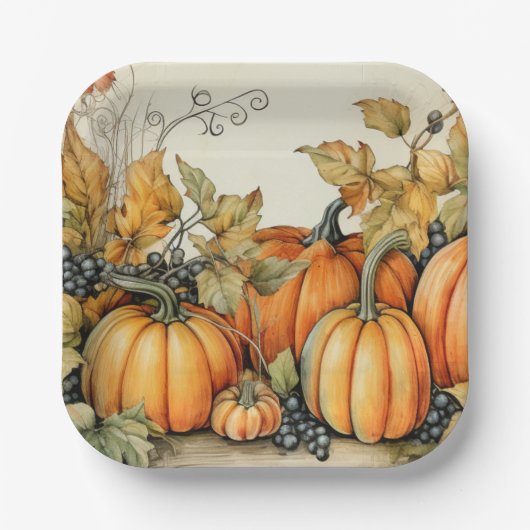 Elegante herfstpompoenen papieren bordje (Voorkant)