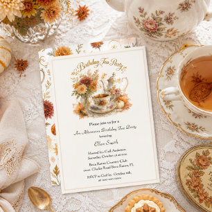 Elegante herfsttheeparty verjaardag kaart