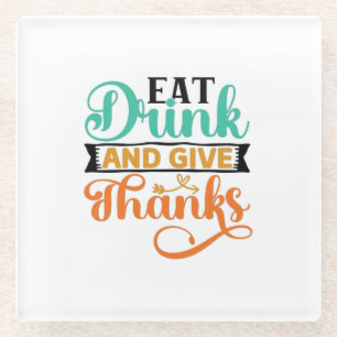 Elegante herfsttypografie - Eet, Drink & geef dank Glazen Onderzetter