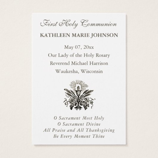 Elegante herinnering aan de Eerste Heilige Communi Visitekaartje (Achterkant)