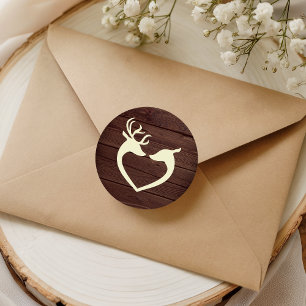 Elegante herten hart robuuste houten enveloppe zeg ronde sticker
