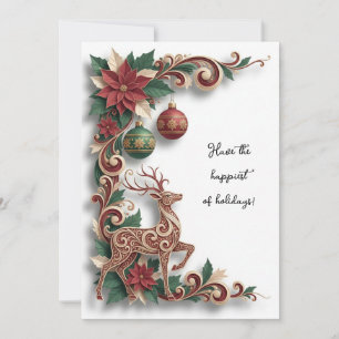 Elegante hertenfiligraan kerstvakantiekaart feestdagenkaart