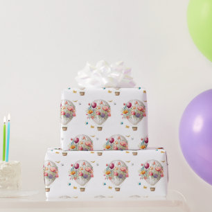 Elegante hete luchtballon en waterverf bloemen cadeaupapier