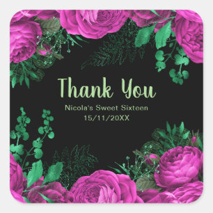 Elegante hete roze bloemen Sweet Sixteen Vierkante Sticker