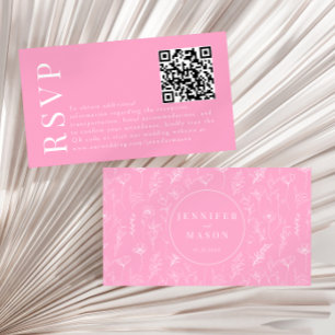 Elegante hete roze bloemenbruiloft RSVP QR-codekaa Informatiekaartje