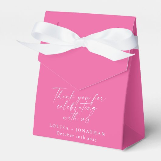 Elegante hete roze trendy script aangepaste bedank bedankdoosjes (Voorkant Zijde)