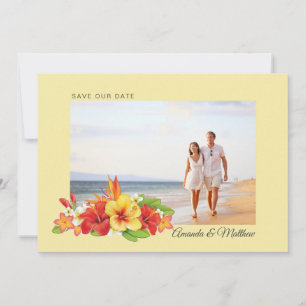 Elegante Hibiscus Tropische Bloemen Foto Bruiloft Save The Date