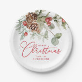 Elegante Holly Berries en dennenappels Kerstmis Papieren Bordje (Voorkant)