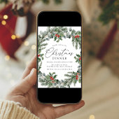 Elegante Holly Berries en Pine Christmas Dinner Kaart