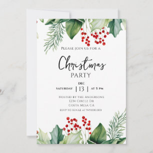 Elegante Holly Berries kerstfeest uitnodiging