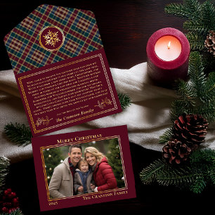 Elegante Holly Berries Plaid Foto Kerstbrief All In One Uitnodiging