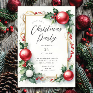Elegante Holly Berry kerstfeest uitnodiging
