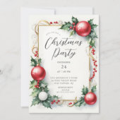 Elegante Holly Berry kerstfeest uitnodiging (Voorkant)