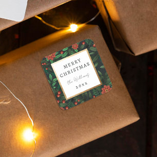 Elegante Holly bessen loof vrolijk kerstfeest Vierkante Sticker