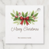Elegante Holly & Red Bow Kerstmis - Bedankjes Labels (Achterkant)