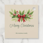 Elegante Holly & Red Bow Kerstmis - Bedankjes Labels (Achterkant)