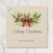 Elegante Holly & Red Bow Kerstmis - Bedankjes Labels (Voorkant)