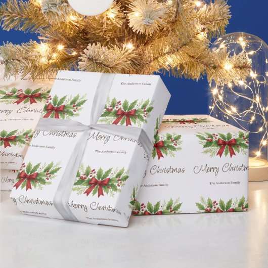 Elegante Holly & Red Bow Kerstmis - Cadeaupapier (Feestdagen)