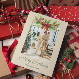 Elegante Holly & Red Bow Kerstmis - Feestdagenkaart