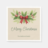 Elegante Holly & Red Bow Kerstmis - Servet (Voorkant)