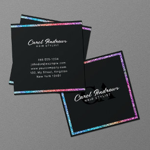 Elegante holografische glitter frame kapsalon vierkante visitekaartje