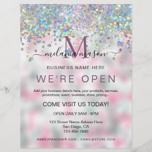 Elegante holografische glitter We're Open-salon Flyer