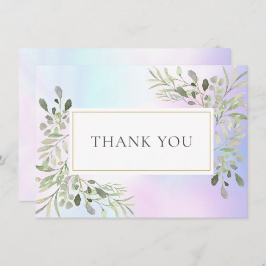 Elegante holografische groen bladeren dank u bedankkaart (Voorkant / Achterkant)