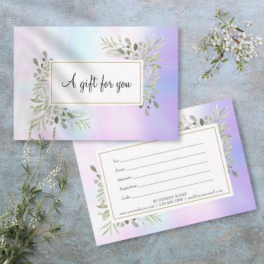 Elegante holografische lente bladeren cadeaubon