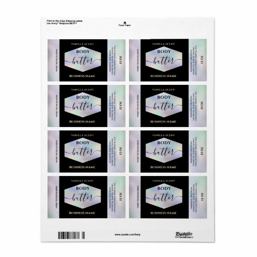 Elegante holografische script body butter etiket (Full Sheet)