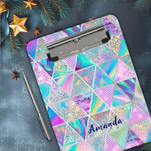 Elegante holografische trendy faux zilver geometri klembord